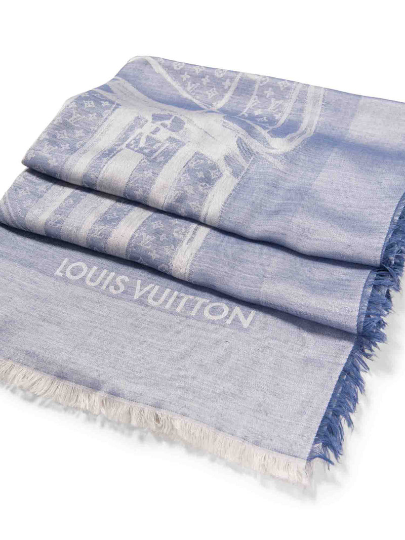 Louis Vuitton Monogram Cashmere Trunk Shawl Blue-designer resale