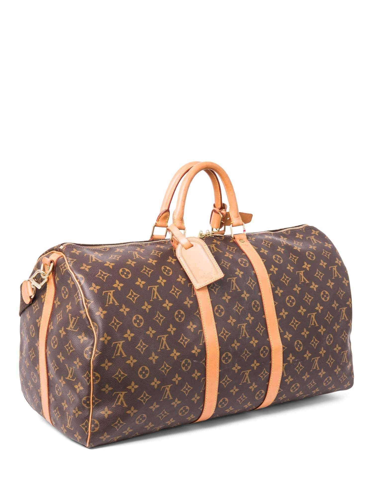 Louis Vuitton Monogram Leather Keepall Duffle Bag 55 Brown-designer resale