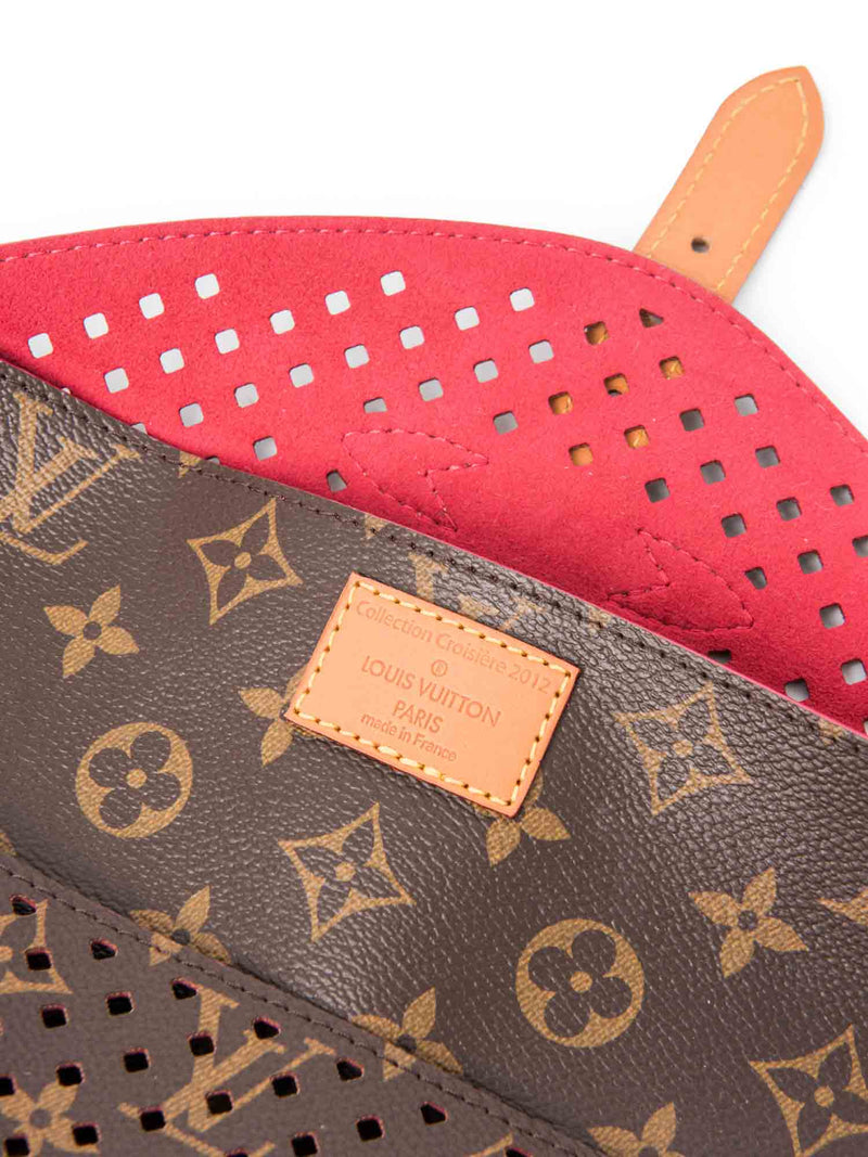 Louis Vuitton Monogram Perforated Clutch Bag Brown Red-designer resale