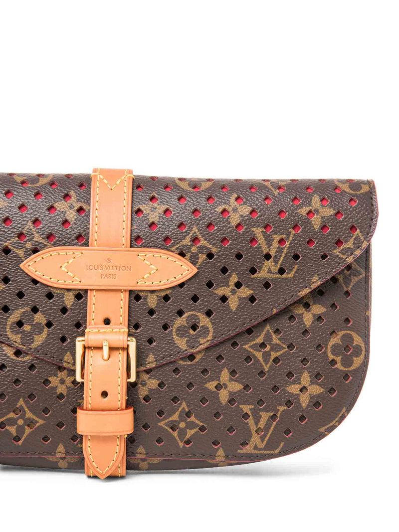 Louis Vuitton Monogram Perforated Clutch Bag Brown Red-designer resale