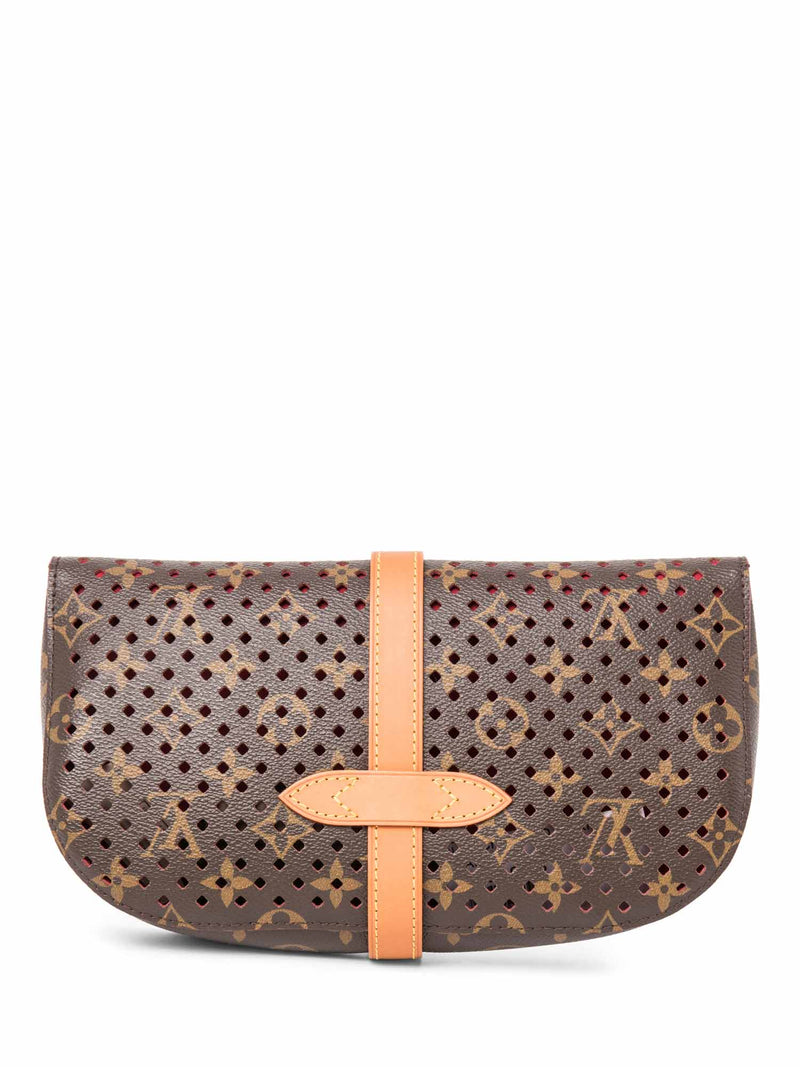 Louis Vuitton Monogram Perforated Clutch Bag Brown Red-designer resale