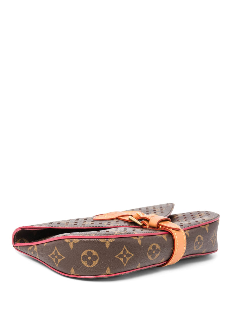 Louis Vuitton Monogram Perforated Clutch Bag Brown Red-designer resale