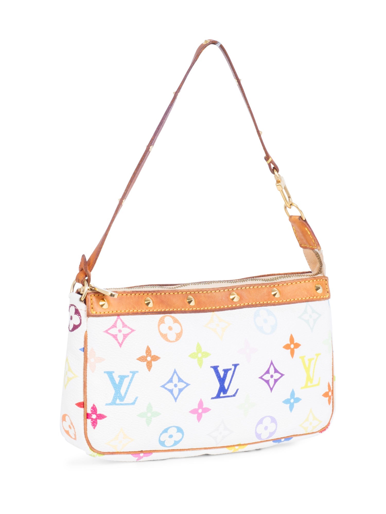 Louis Vuitton Monogram Takashi Murakami Studded Pochette Bag White Multicolor-designer resale