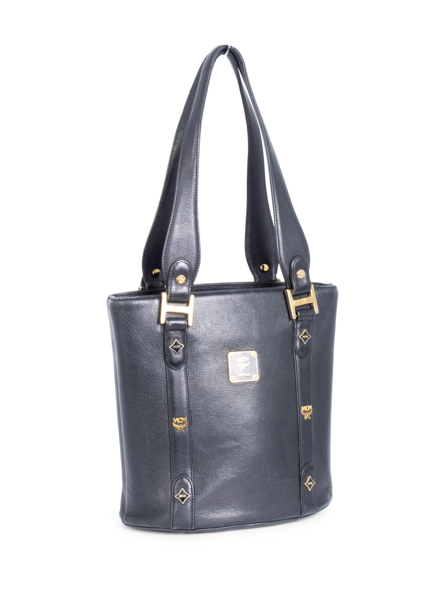 MCM Logo Saffiano Leather Bucket Bag Black