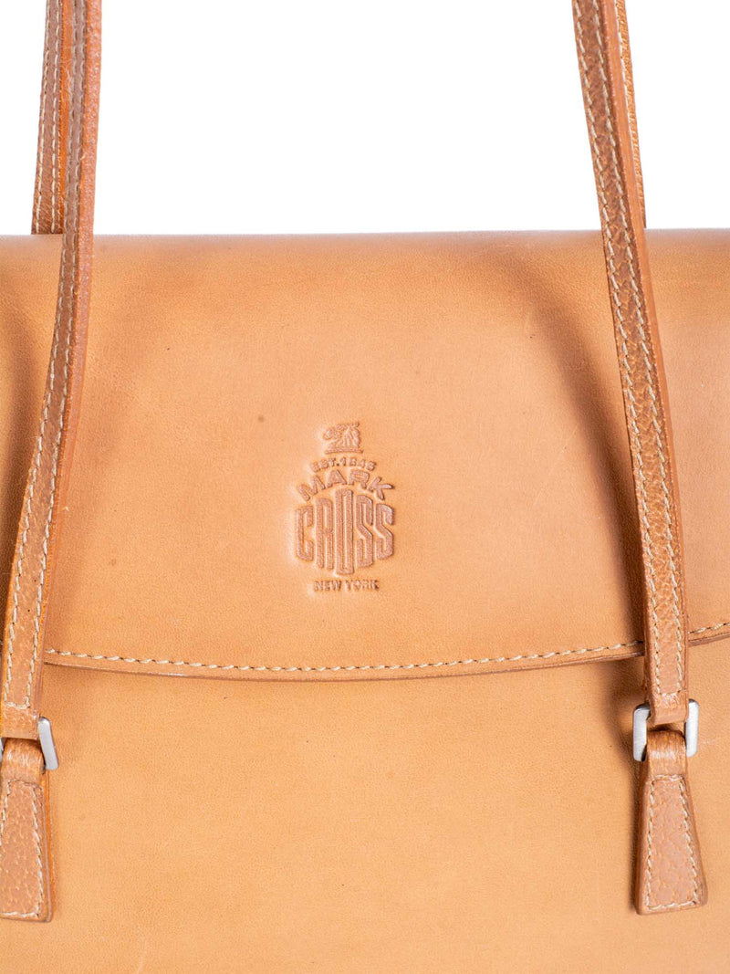 Mark Cross Logo Leather Flap Bag Honey Brown-designer resale