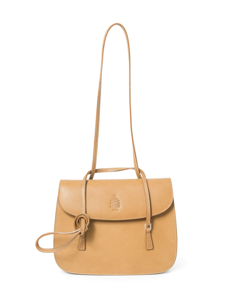 Mark Cross Logo Leather Flap Bag Honey Brown-designer resale