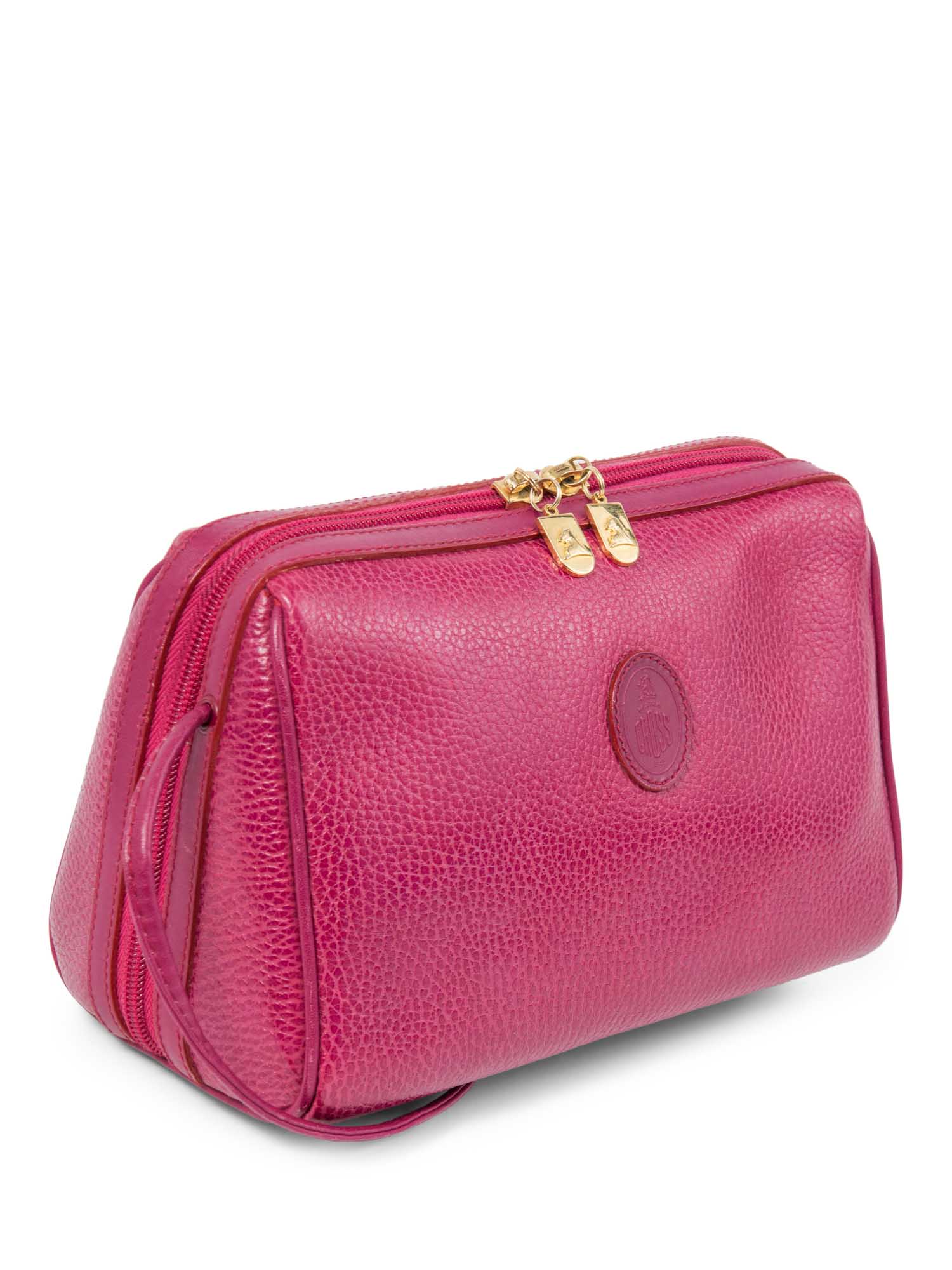 Mark Cross Logo Pebble Leather Messenger Bag Hot Pink-designer resale