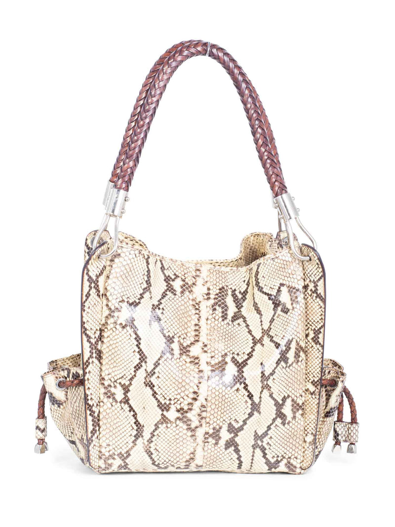 Michael Kors Logo Snakeskin Woven Tote Bag Beige Brown-designer resale