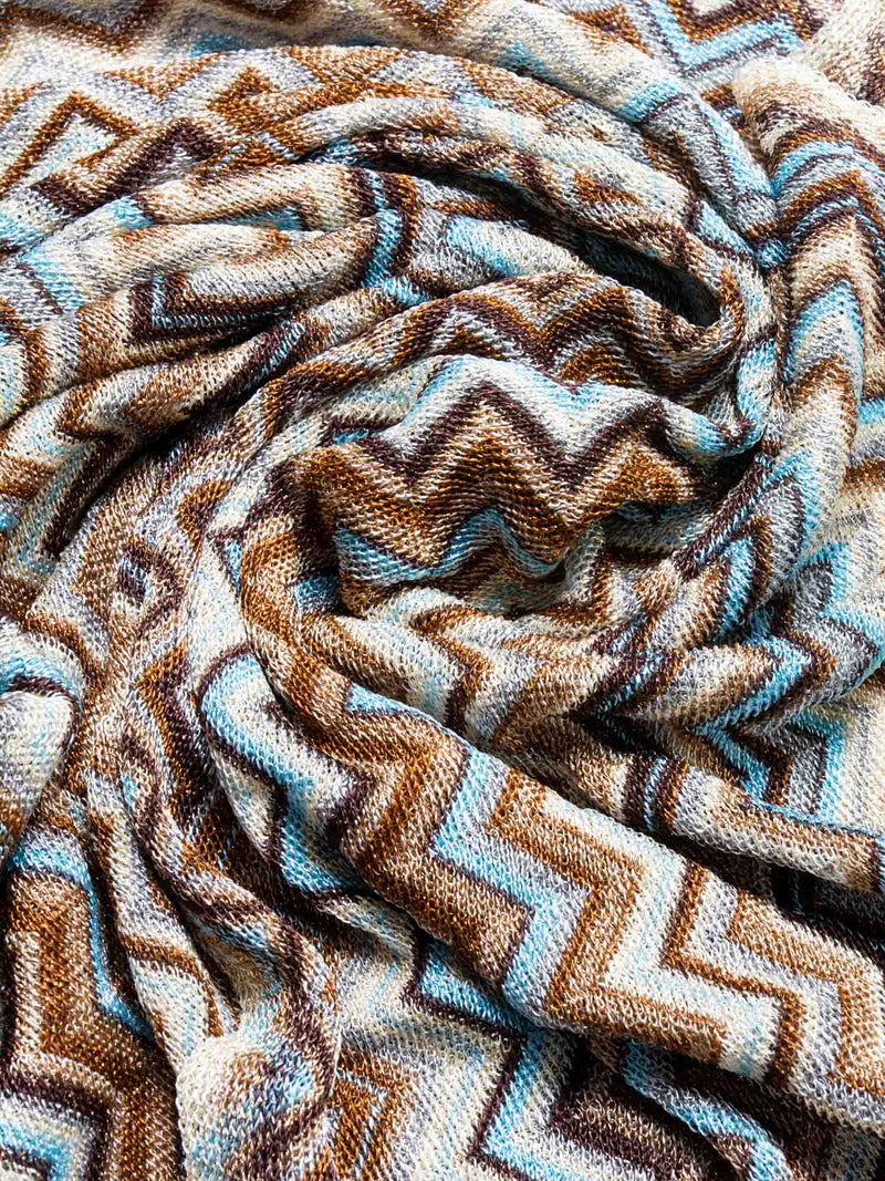 Missoni Knitted Chevron Striped Fringe Scarf Brown Multicolor-designer resale