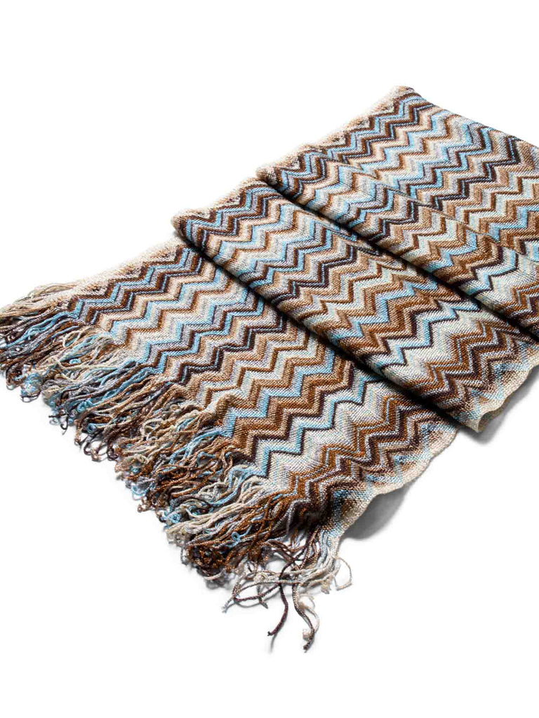 Missoni Knitted Chevron Striped Fringe Scarf Brown Multicolor-designer resale