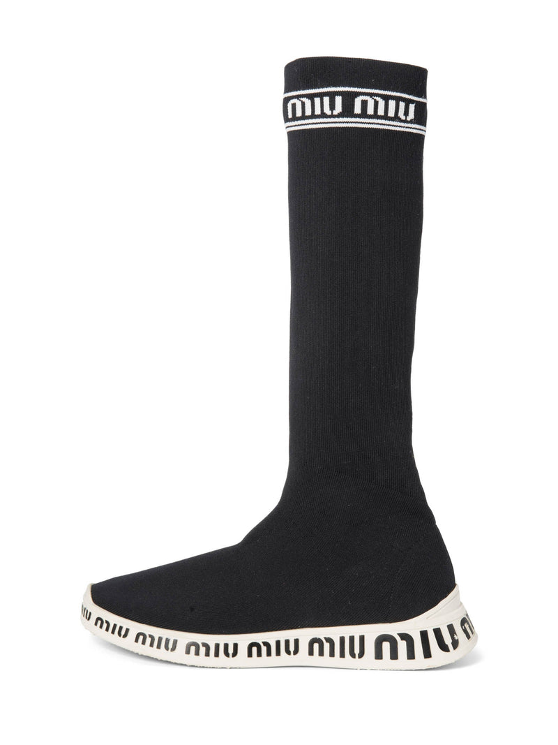 Miu Miu Logo Knitted Sock Boot Black White-designer resale