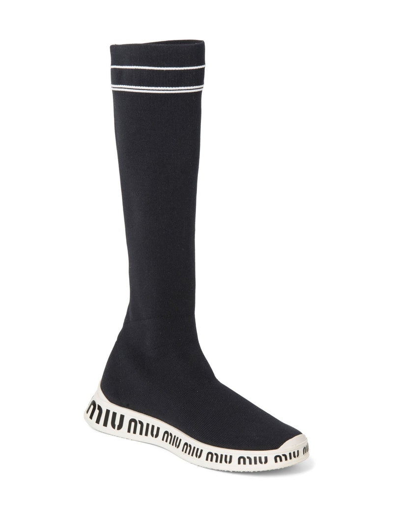 Miu Miu Logo Knitted Sock Boot Black White-designer resale