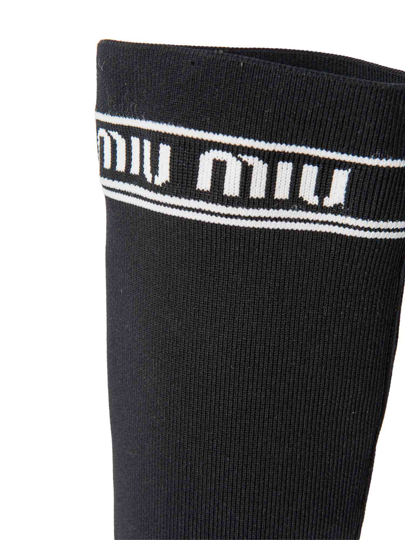 Miu Miu Logo Knitted Sock Boot Black White-designer resale