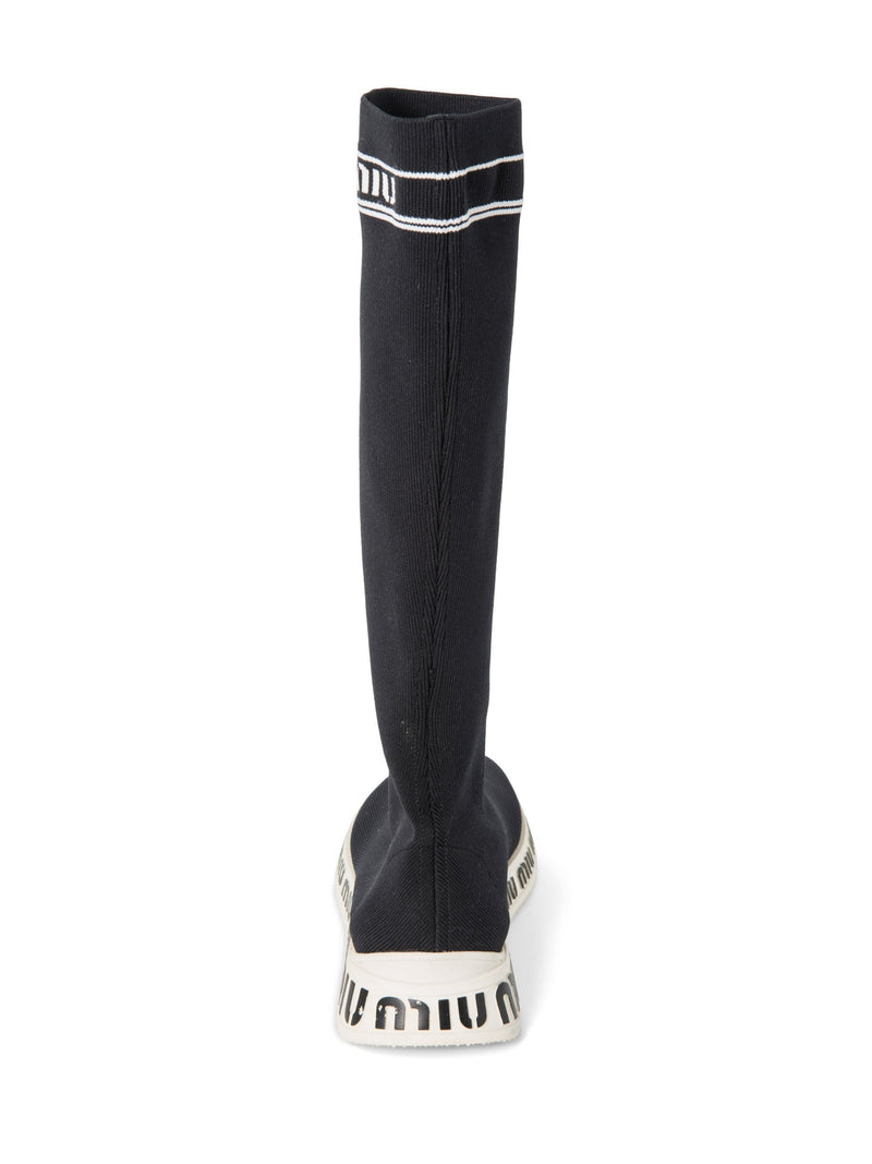 Miu Miu Logo Knitted Sock Boot Black White-designer resale