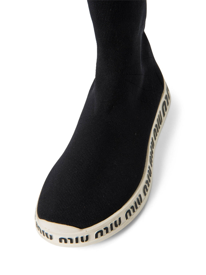 Miu Miu Logo Knitted Sock Boot Black White-designer resale