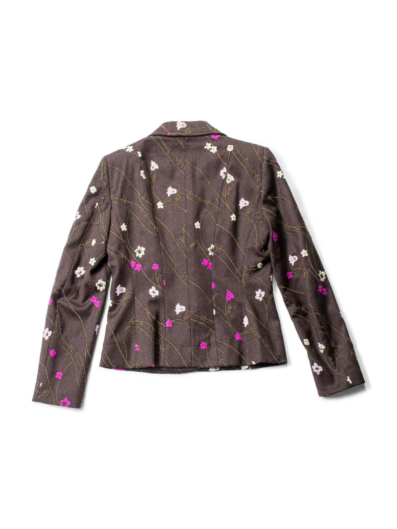 Moschino Wool Floral Embroidered Jacket Skirt Suit Brown-designer resale