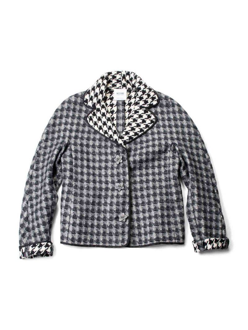 Moschino Wool Houndstooth Jacket Grey Black-designer resale