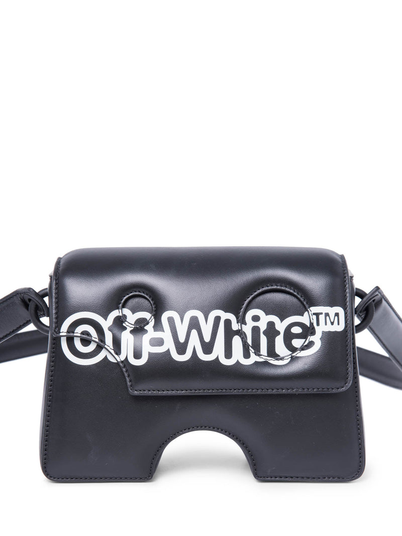 Off-White Leather Logo Burrow Leather Bag Black White-designer resale