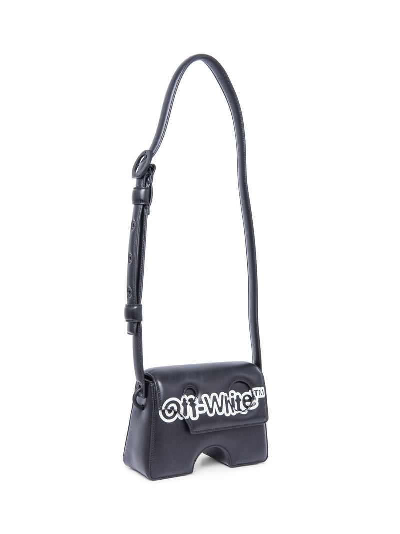 Off-White Leather Logo Burrow Leather Bag Black White-designer resale