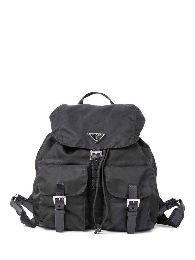 Prada Logo Nylon Medium Backpack Black-designer resale