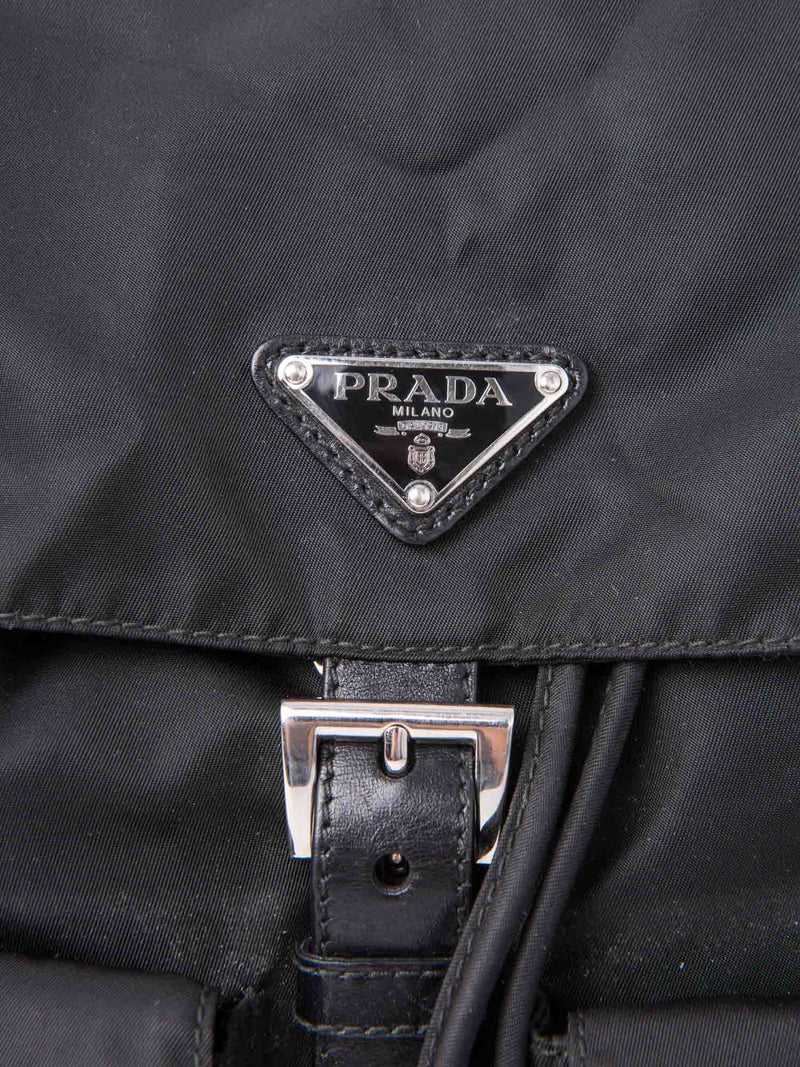 Prada Logo Nylon Medium Backpack Black-designer resale