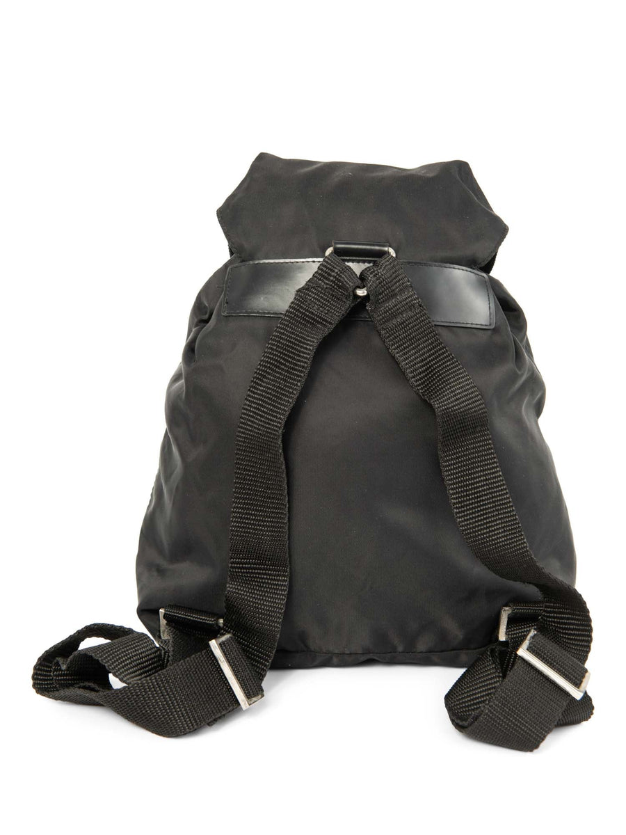 Prada Logo Tessuto Buckle Backpack Black Silver