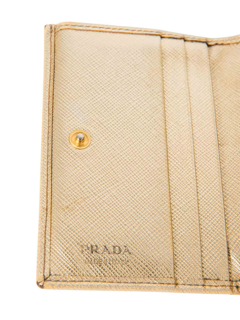 Prada Logo Tessuto Leather Compact Wallet Gold-designer resale