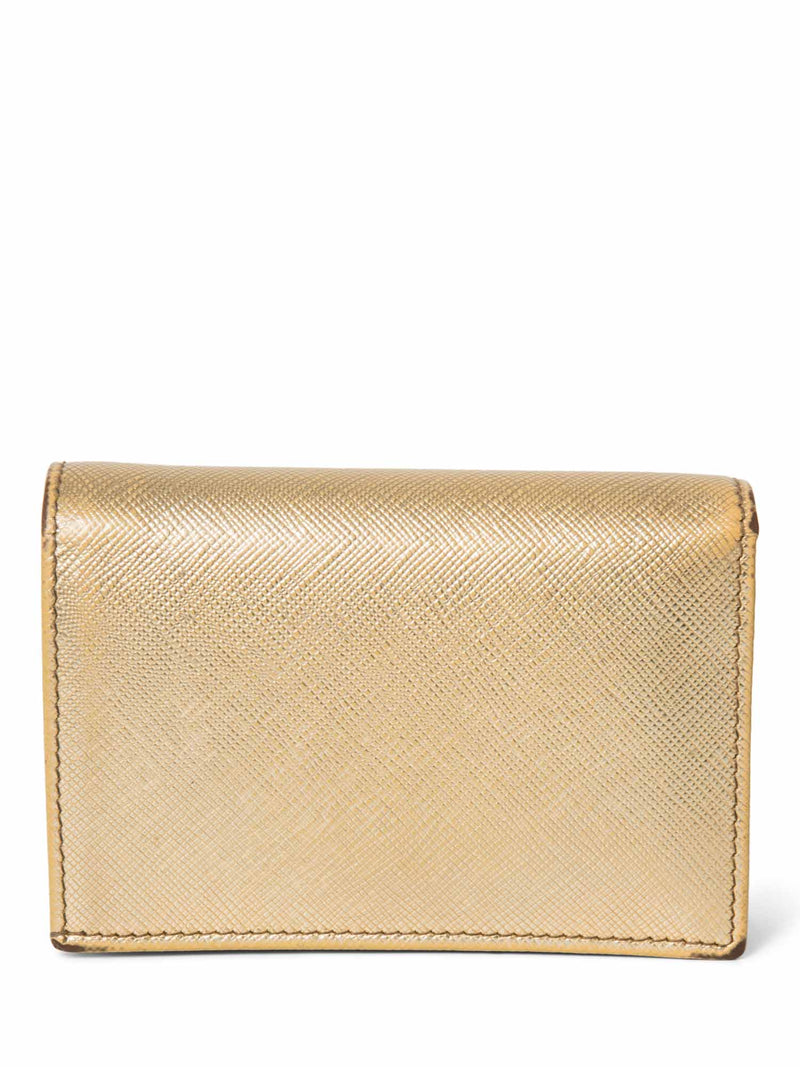 Prada Logo Tessuto Leather Compact Wallet Gold-designer resale