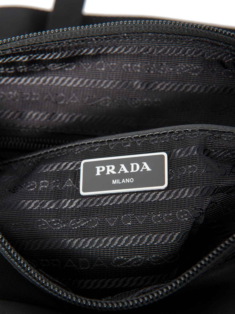 Prada Logo Tessuto Nylon Messenger Bag Black Silver-designer resale