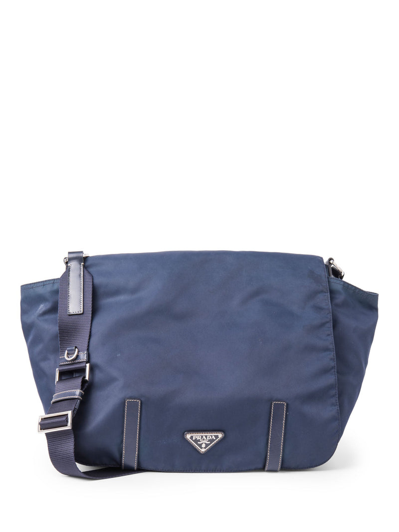 Prada Logo Tessuto Nylon Messenger Bag Navy Blue-designer resale