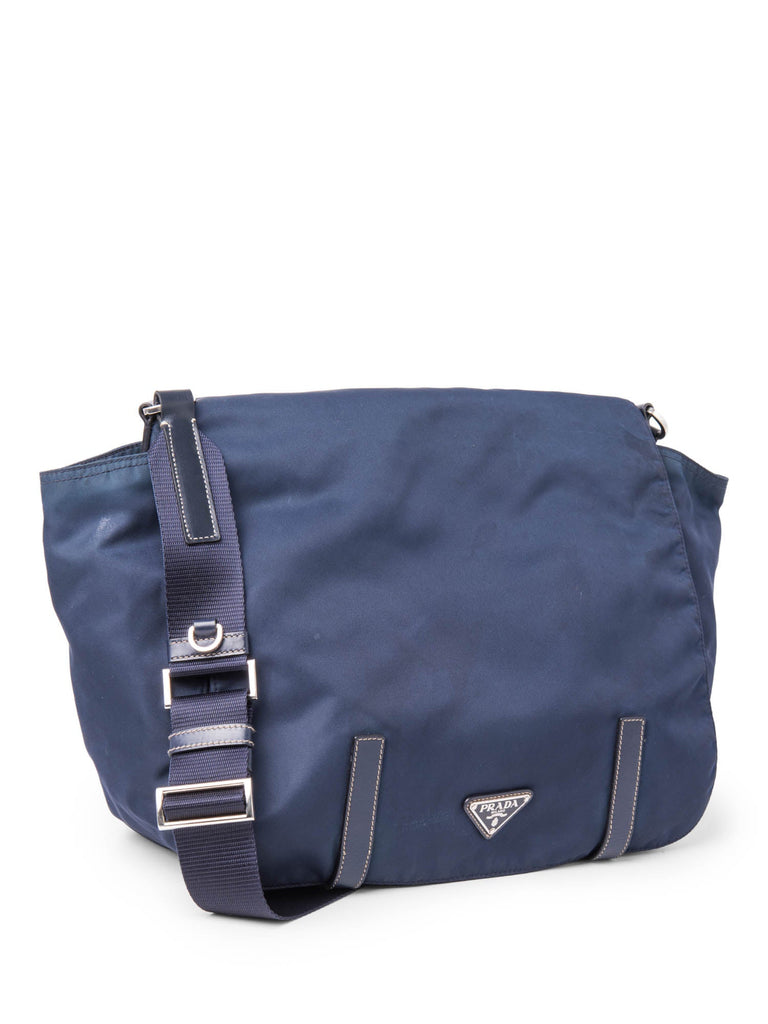 Prada Logo Tessuto Nylon Messenger Bag Navy Blue-designer resale