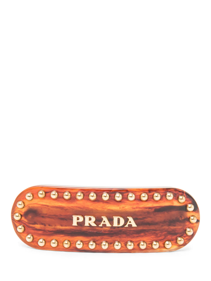 Prada Logo Tortoise Beaded Hair Clip Brown-designer resale