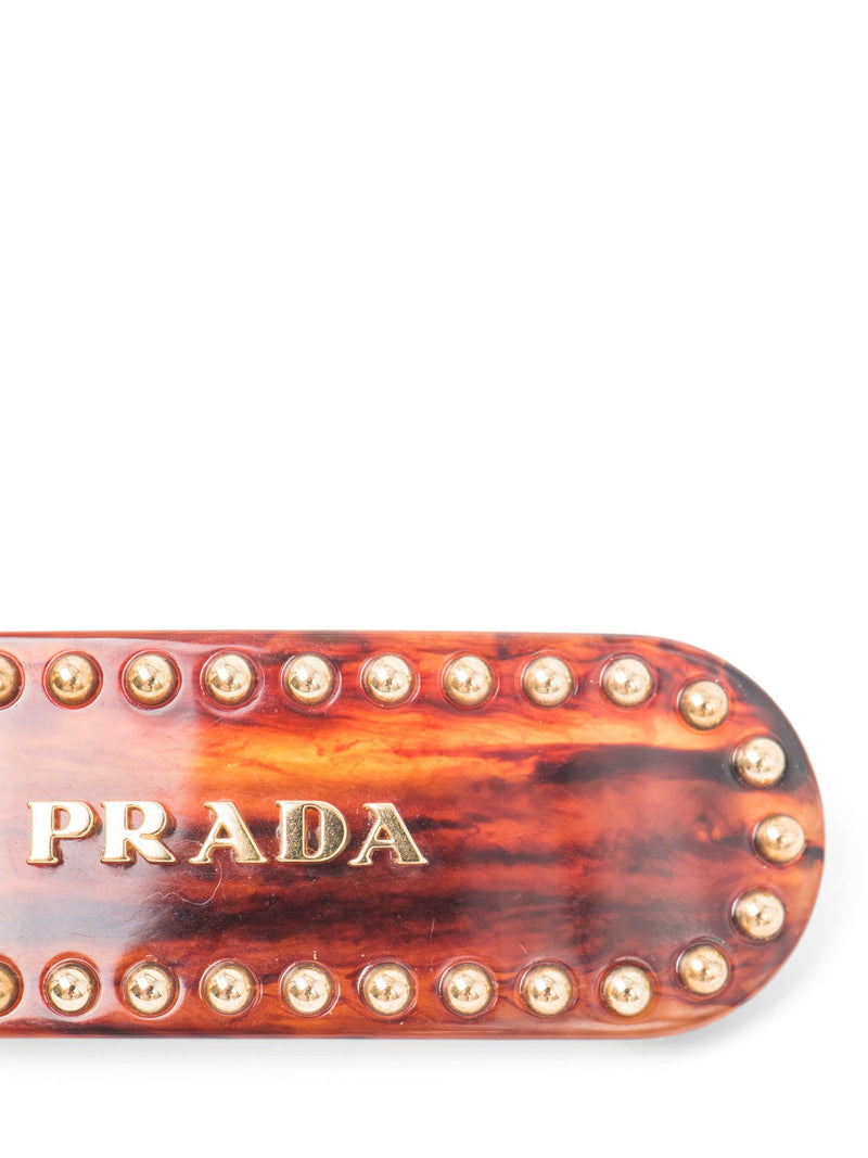 Prada Logo Tortoise Beaded Hair Clip Brown-designer resale