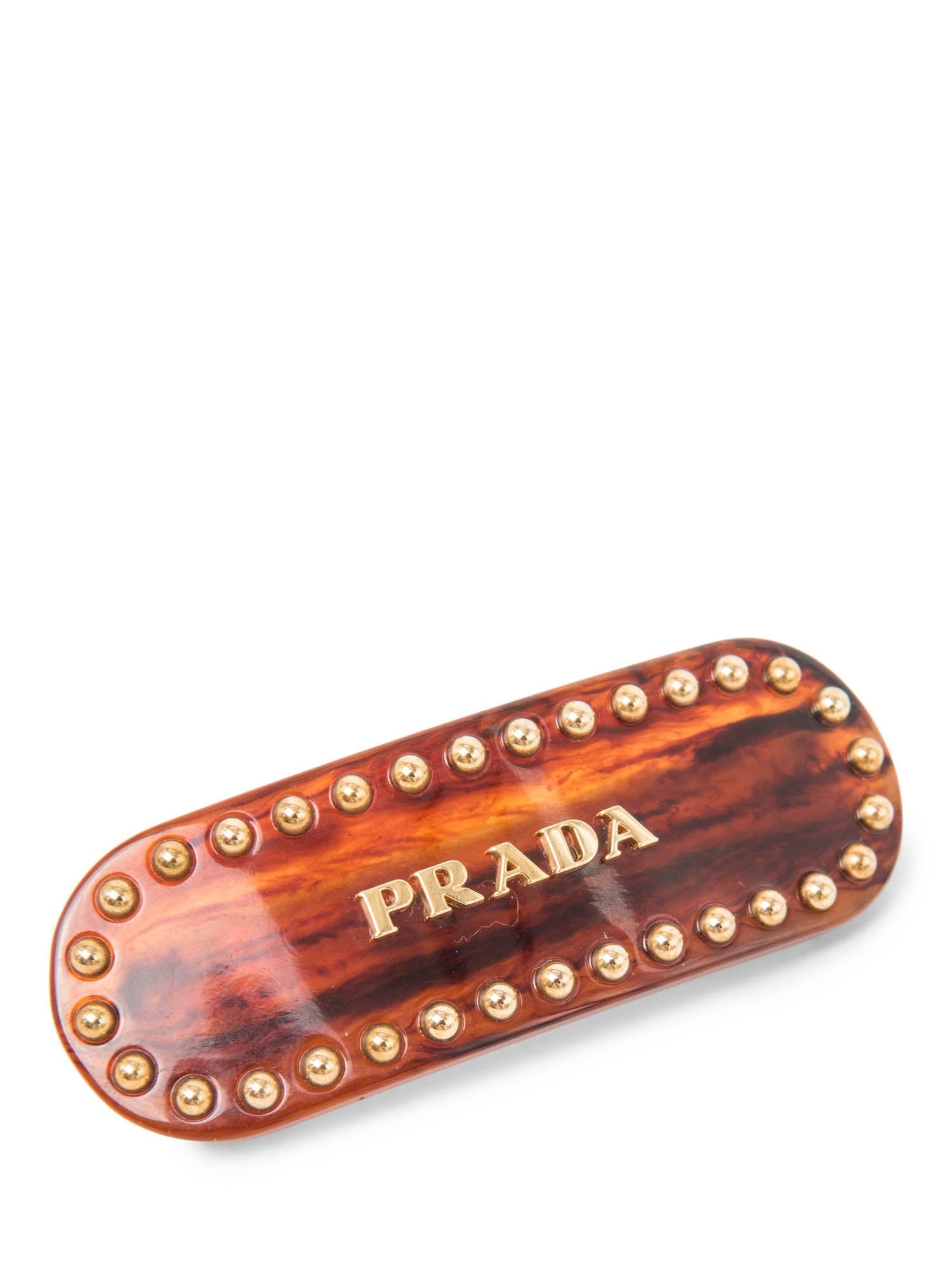 Prada Logo Tortoise Beaded Hair Clip Brown-designer resale