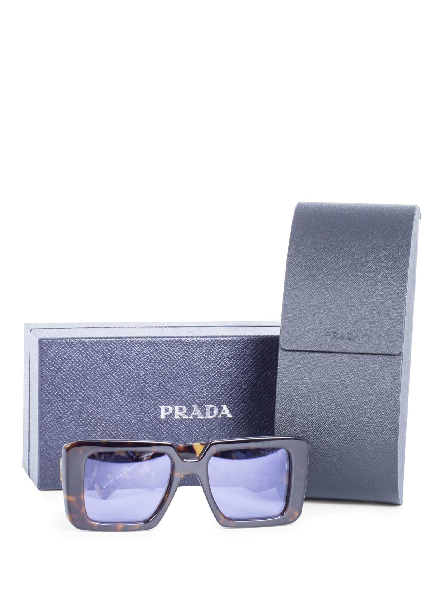 Prada Logo Tortoise Rectangle Sunglasses Brown Purple-designer resale