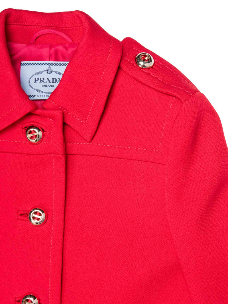 Prada Logo Wool Buttoned Trench Coat Red-designer resale