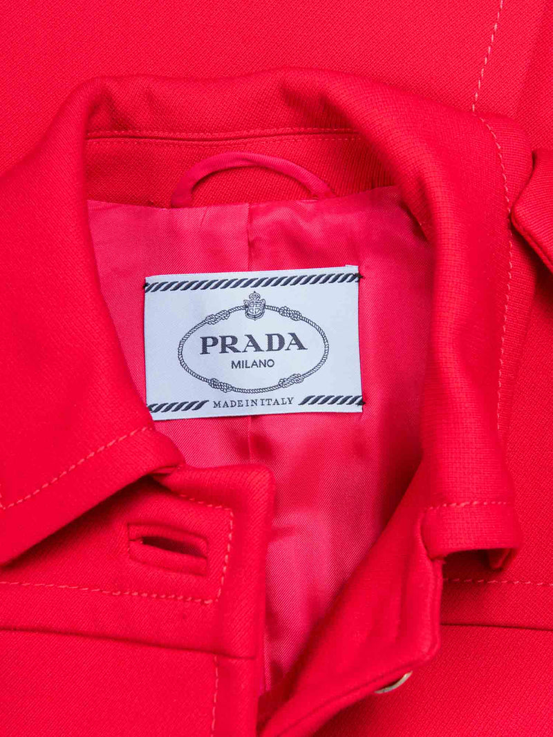 Prada Logo Wool Buttoned Trench Coat Red-designer resale