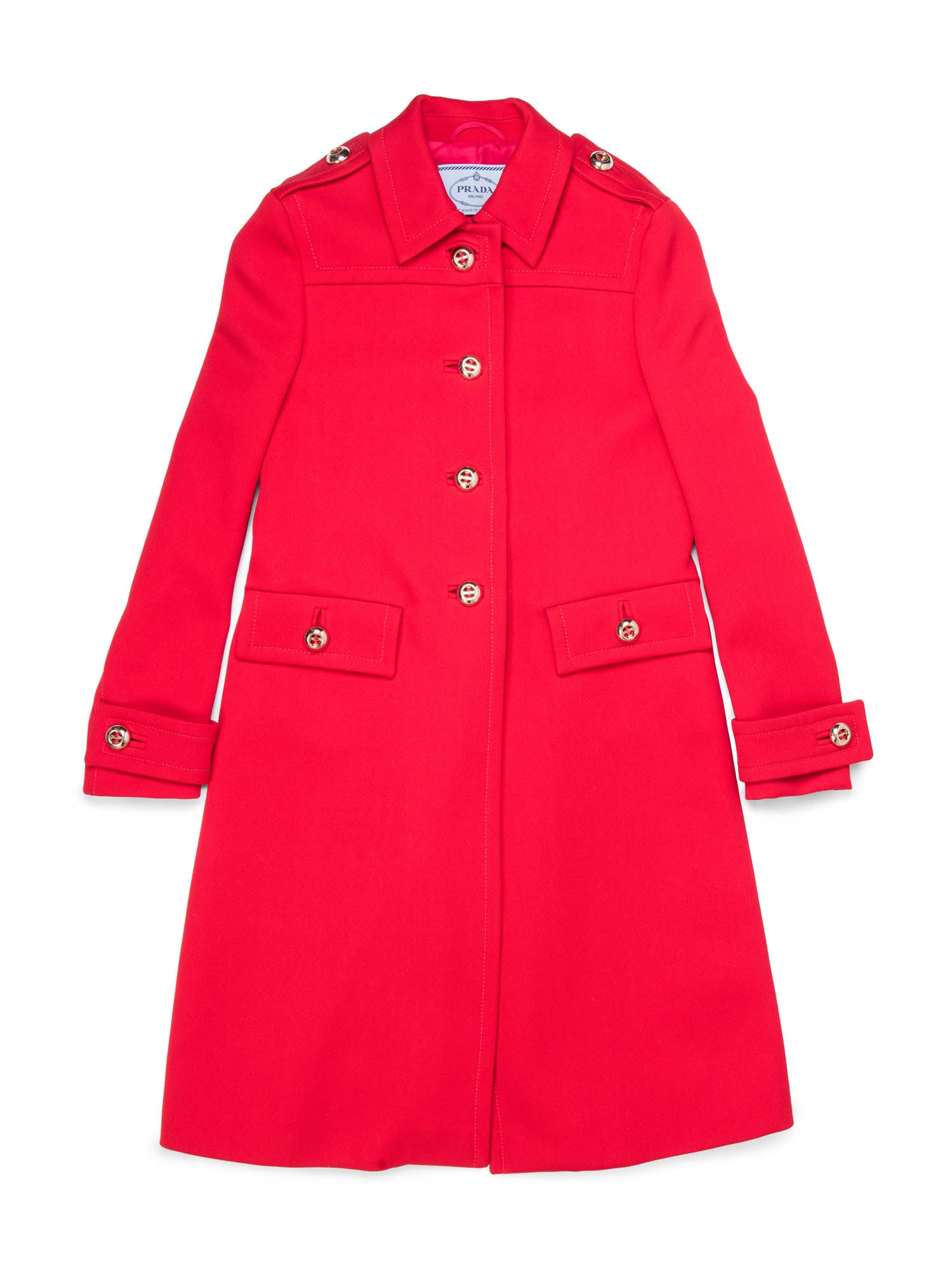 Prada Logo Wool Buttoned Trench Coat Red-designer resale