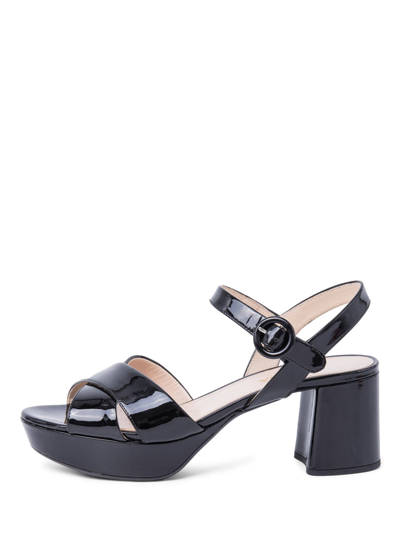 Prada Patent Leather Block Heel Platform Sandals Black-designer resale