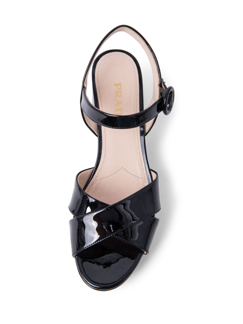 Prada Patent Leather Block Heel Platform Sandals Black