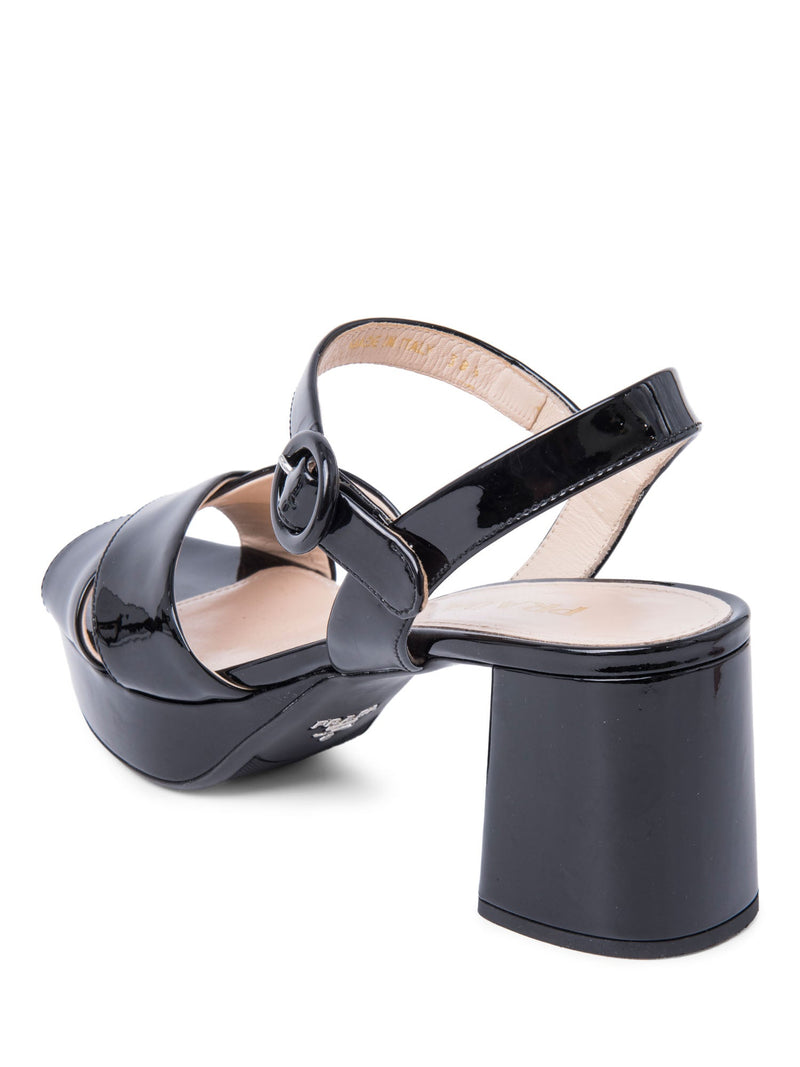 Prada Patent Leather Block Heel Platform Sandals Black-designer resale