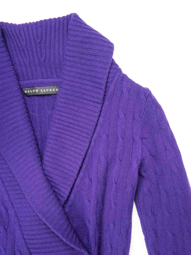 Ralph Lauren Cable Knit Cashmere Leather Buckles Sweater Purple-designer resale