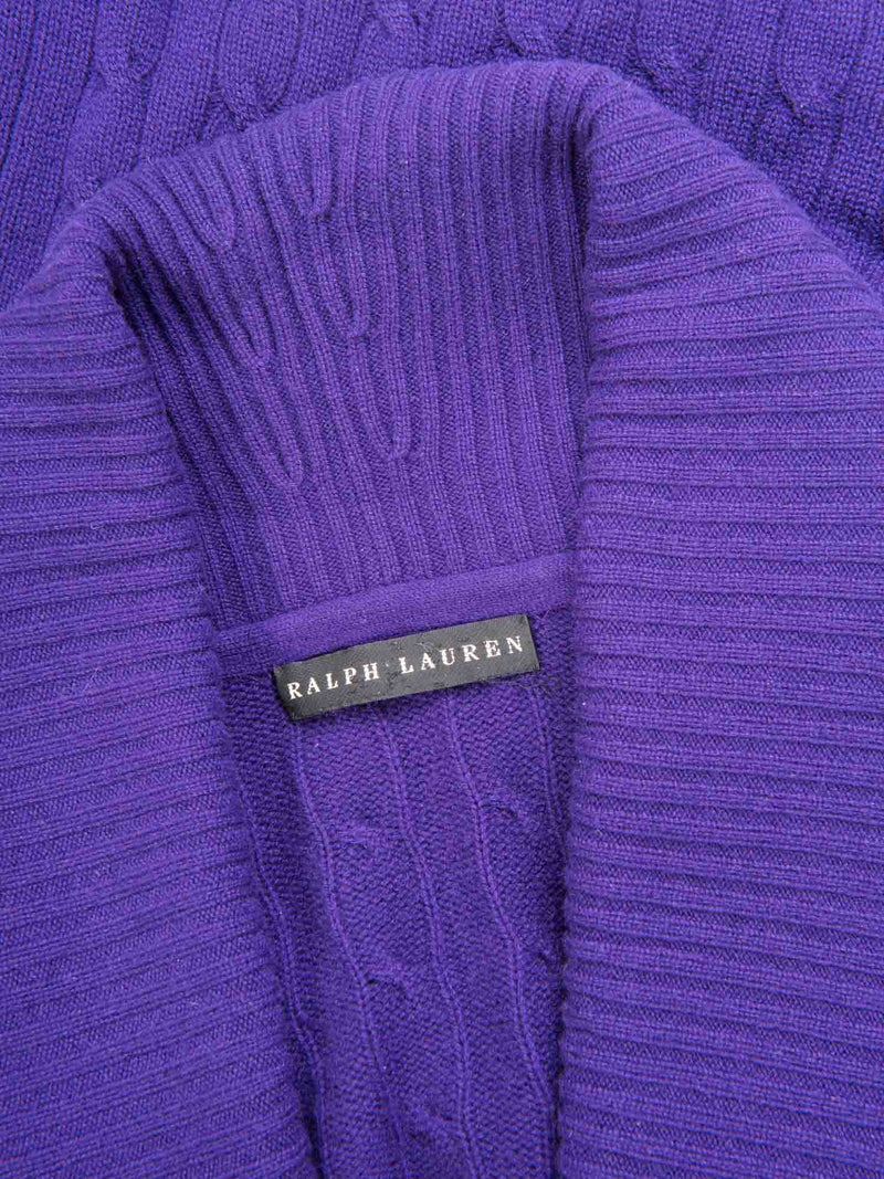 Ralph Lauren Cable Knit Cashmere Leather Buckles Sweater Purple-designer resale