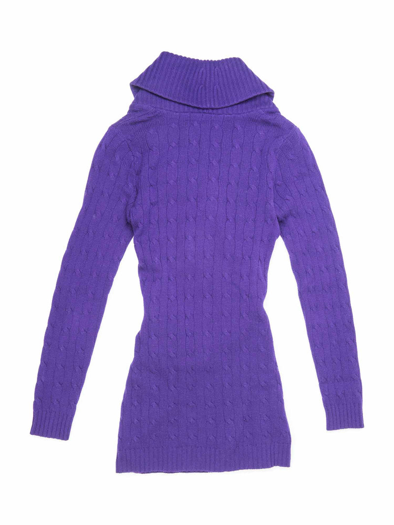 Ralph Lauren Cable Knit Cashmere Leather Buckles Sweater Purple-designer resale