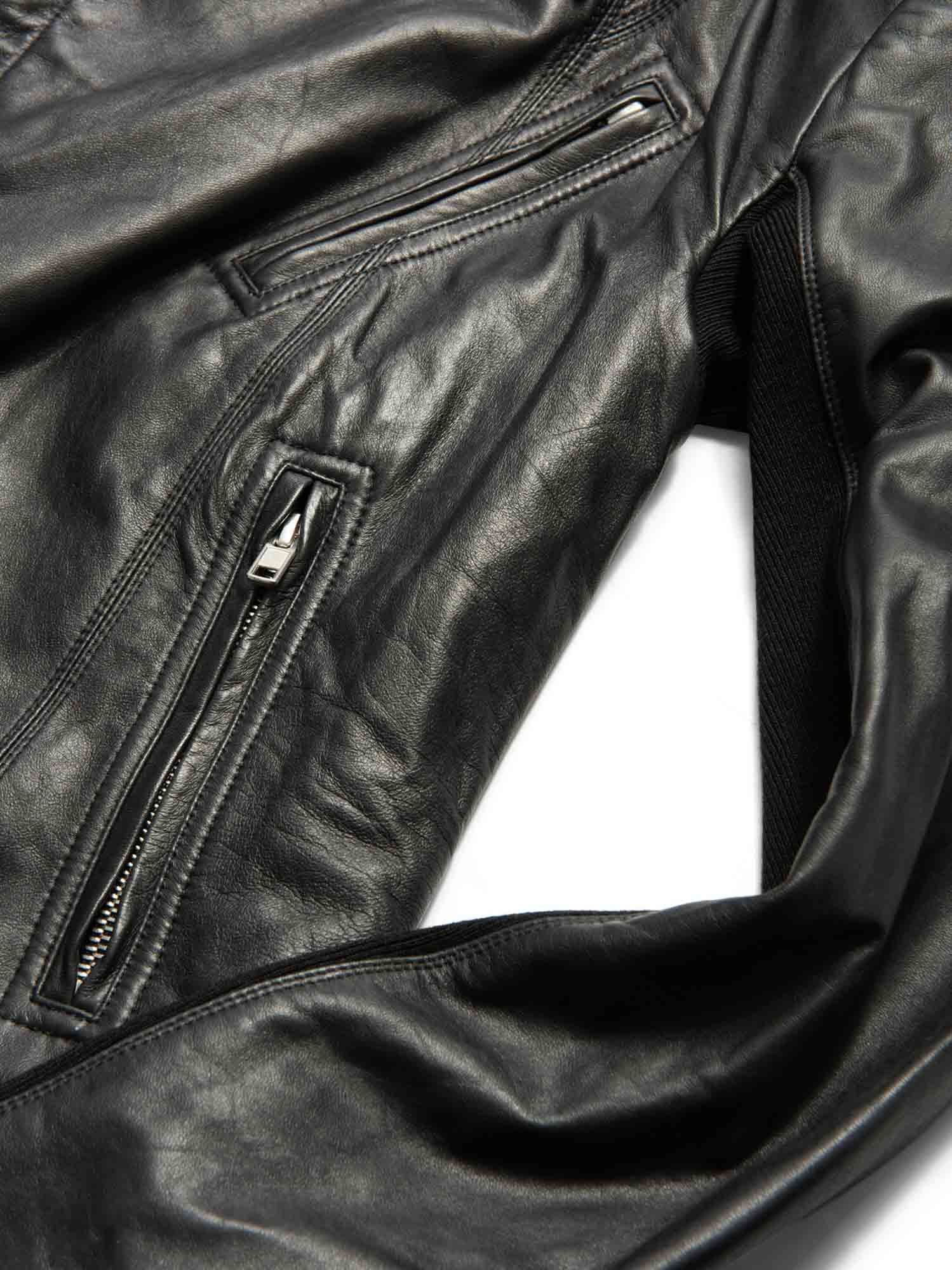 Rick Owens Leather Zippered Biker Jacket Black