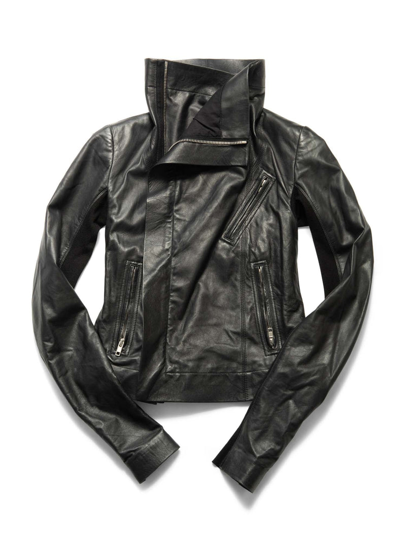 Rick Owens Leather Zippered Biker Jacket Black