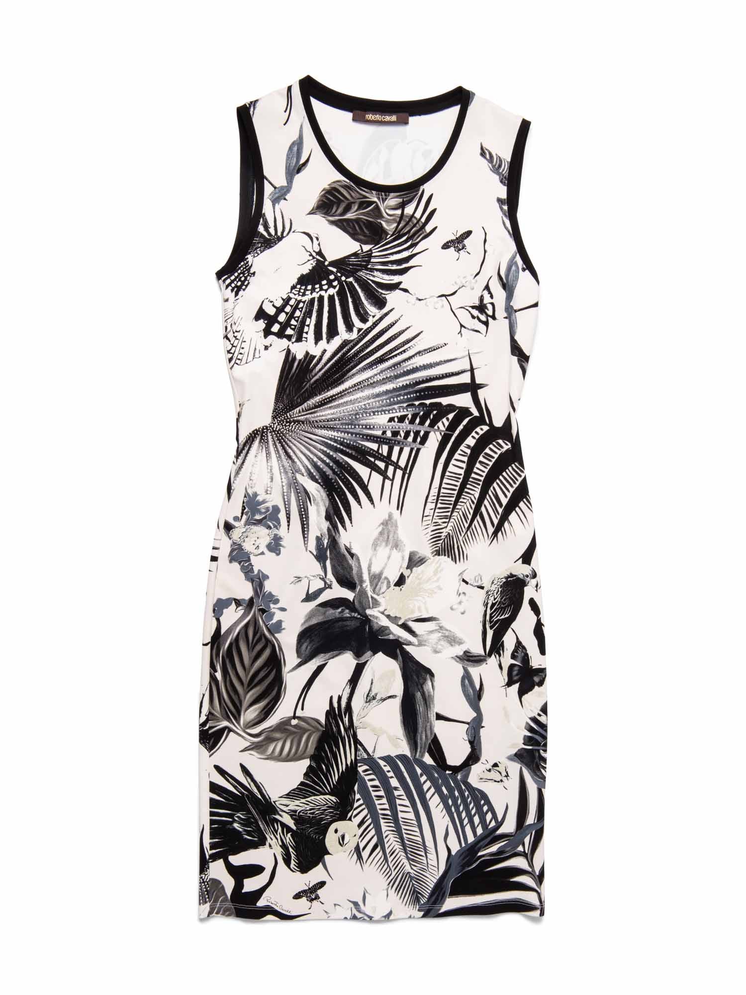 Roberto Cavali Floral Bodycon Dress Black White-designer resale