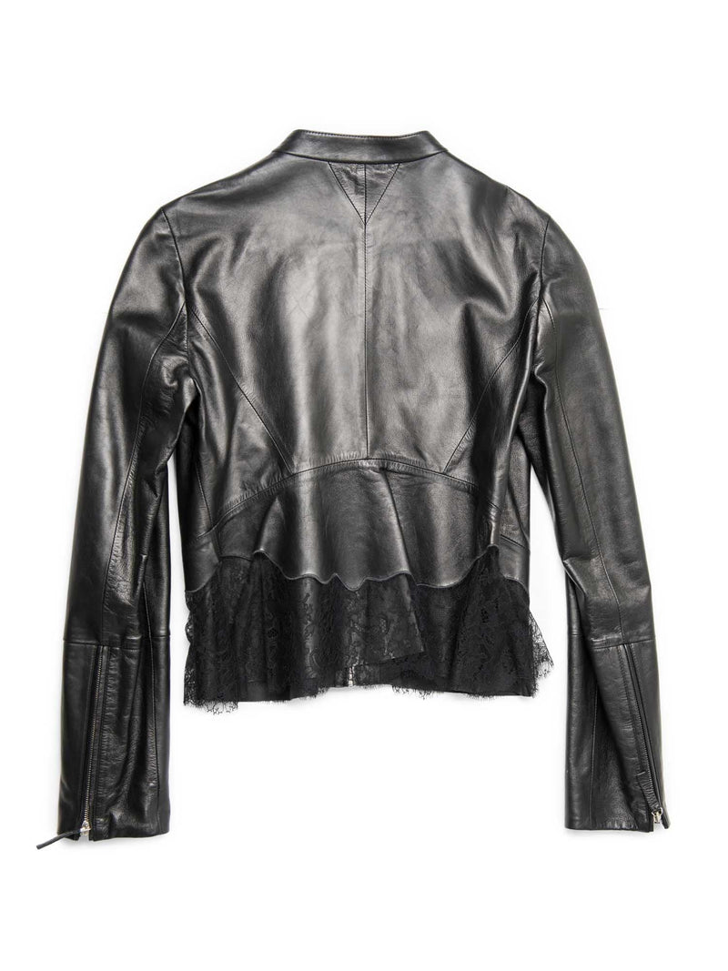 Roberto Cavalli Lace Leather Biker Jacket Black-designer resale