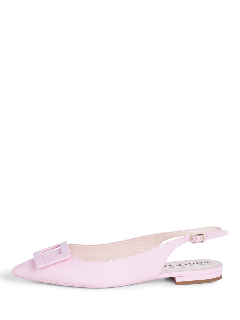 Roger Vivier Logo Leather Slingback Pointed Toe Ballet Flats Pink-designer resale