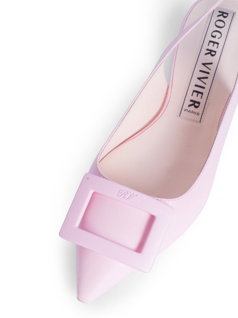 Roger Vivier Logo Leather Slingback Pointed Toe Ballet Flats Pink-designer resale